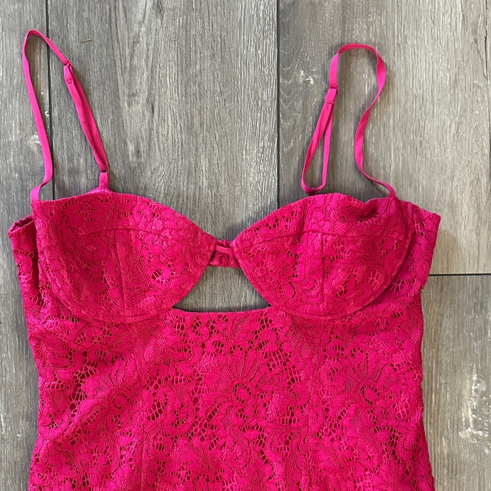 Bardot Hot Pink Lace Midi Slip Dress - Picture 2 of 4